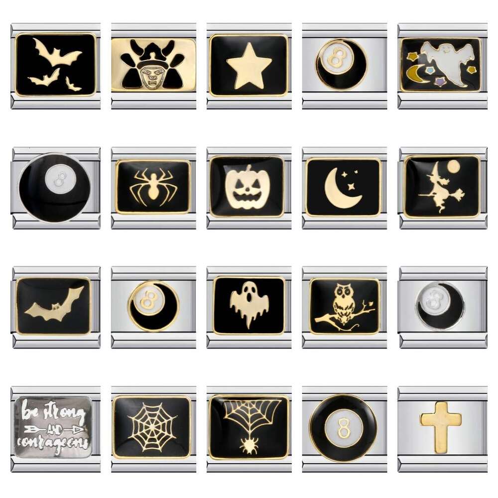Popular Halloween Bead Bracelet Titanium Steel Welding Enamel Dark Pattern Bead Italian Charm Links Fit 9Mm Bracelet Jewelry DIY Making Gifts