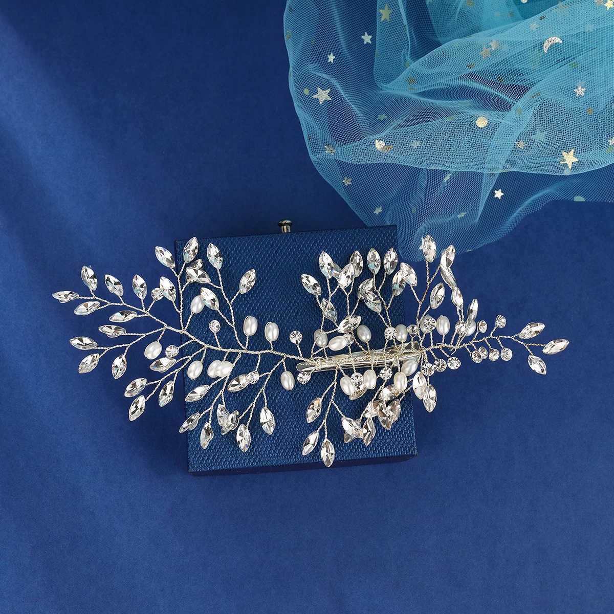 Bridal Wedding Hair Comb Pearl Flower Hair Piece Rhinestone Bridal Hair Ornament Lady (Silver)X240913