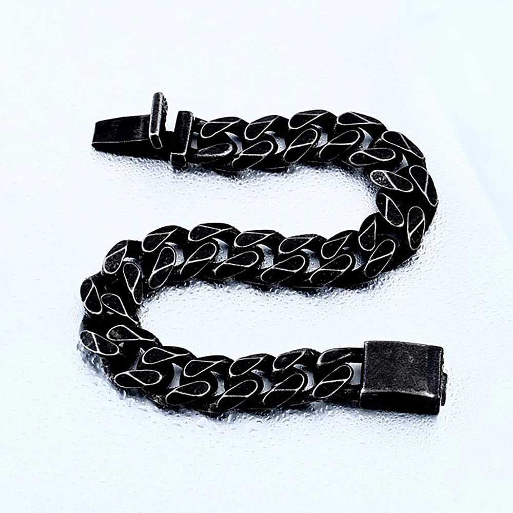 Vintage Trendy Black Cuban Chain Bracelet For Men Women Classic Stainless Steel Simple Bracelet Fashion Party Jewelry WholesaleX240913