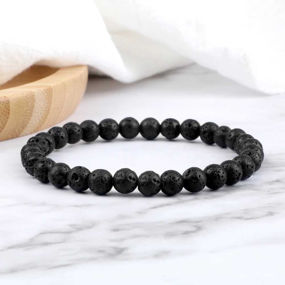 6/8/10mm Bead Elastic Bracelet for Men Natural Volcanic Lava Stone Charm Bracelet Energy Yoga Meditation Jewelry W240913