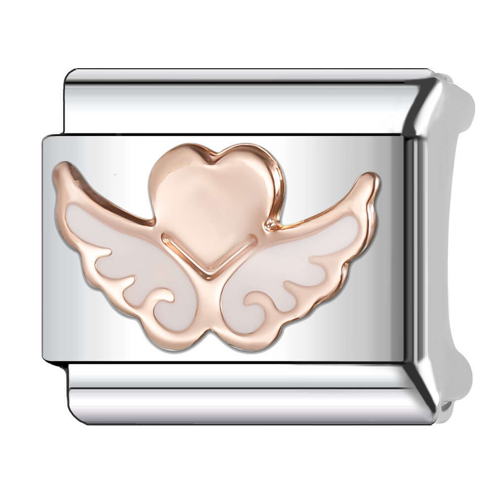 New Women's Gift Rose color heart house Bead Italian Charms Links Bangle Beads Fit 9mm Stainless Steel Bracelet Making DIY For Women Fashion Jewe