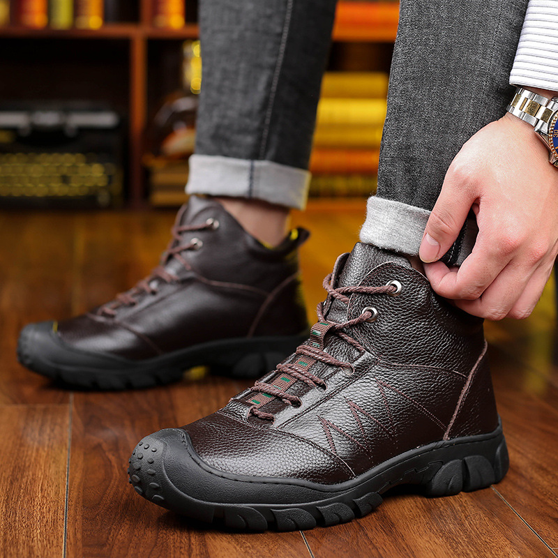 Brand Winter Men Snow Warm Plush Waterproof Leather Ankle Outdoor Non-slip Men's Hiking Boots Sneakers44 69e8