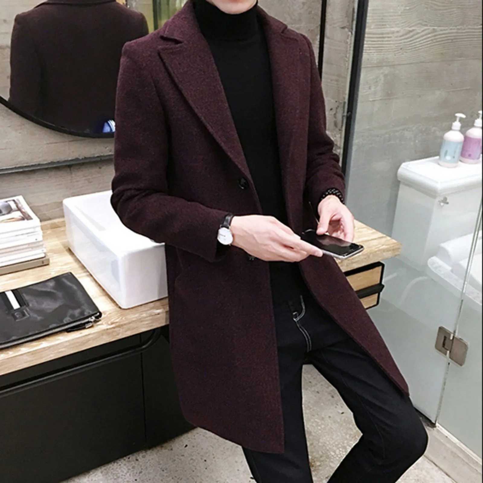 Autumn Winter Mens Casual Trench Fashion Middle Long Jacket Slim Long Sleeve Coat Male Cotton Warm Temperament Windbreaker Y240913