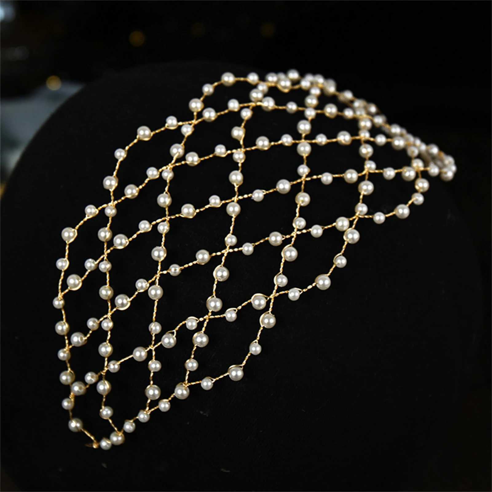 Simulated Pearls Headband Hair Chain for Bridal Wedding Headdress Tiara Jewelry Women Hair Accessories Wedding Noiva HairbandsX240913