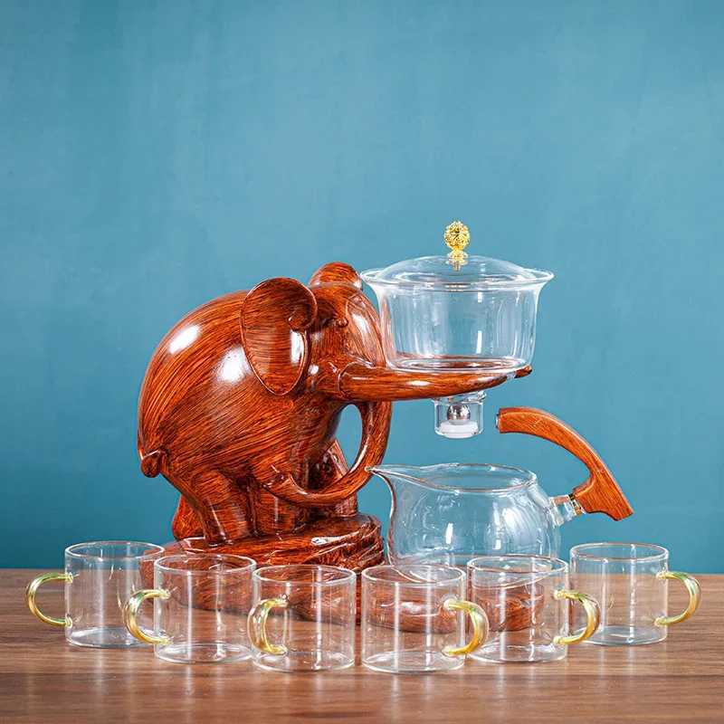 Heat resistant teapot with creative teapot base elephant shaped automatic teapot set Puer Oolong teapot and cup set X240913
