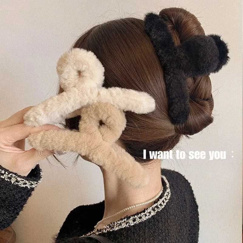 plush claw for women elegant acrylic clips fake hair clip crab clip for girls hair accessoriesX240912