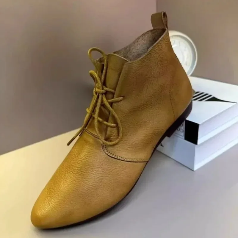 British Style Lace Up Boots for Women 2024 Winter New Women's Soft Casual Leather Shoes New Simple and Versatile Ladies d9cb