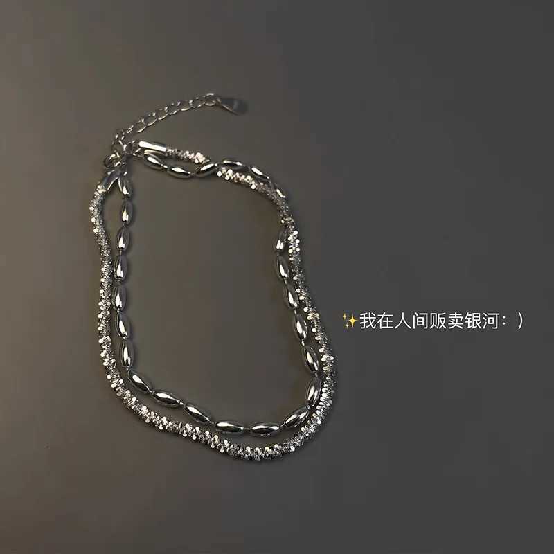 New 925 Sterling Silver Double Layer Bracelet Chain Style Simple Style Charm Bracelet Womens Birthday Gift Premium JewelryX240913