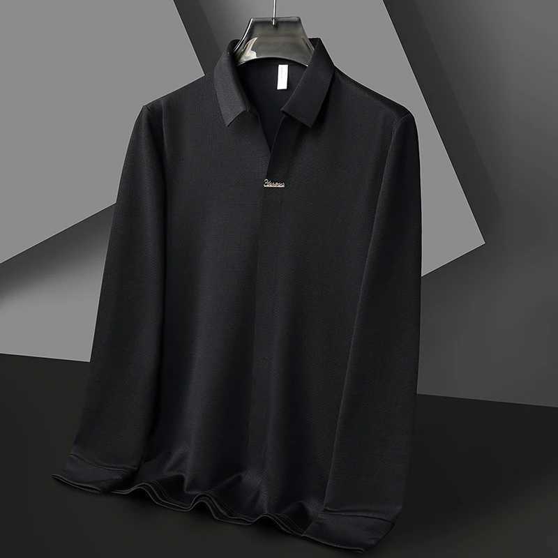 High end brand mens long sleeved textured polo shirt with collar Spring and Autumn high-quality new T-shirt Korean fashion mens clothing W240913