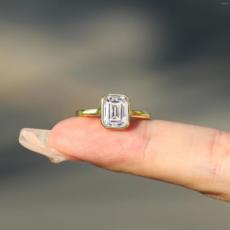 Cluster Rings 1ct 2ct 3ct Emerald Cut Moissanite Ring 925 Sterling Silver Engagement Solitaire For Woman Gold Plated Anniversary Gifts