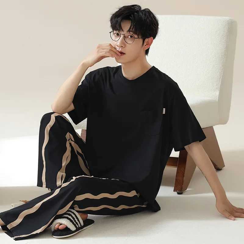 Mens Loose-fit Summer Pajamas Short Sleeve Lightweight Cotton Casual Outerwear Home Clothes Y240913