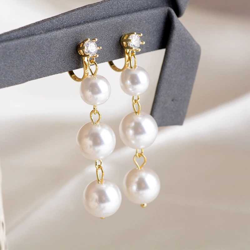 Long Tassel Simulated Pearl Clip on Earrings for Women Gift Bijoux Non Pierced Korean Gold Color Pendientes boucle doreilleX240913