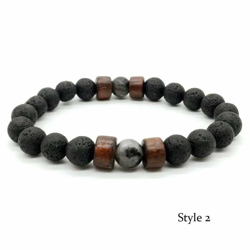 Unique Natural Molten Rock Mens Bracelet 8mm Bead Treatment Chain Bracelet Pulseria Homme Meditation Jewelry Accessories Joias W240913