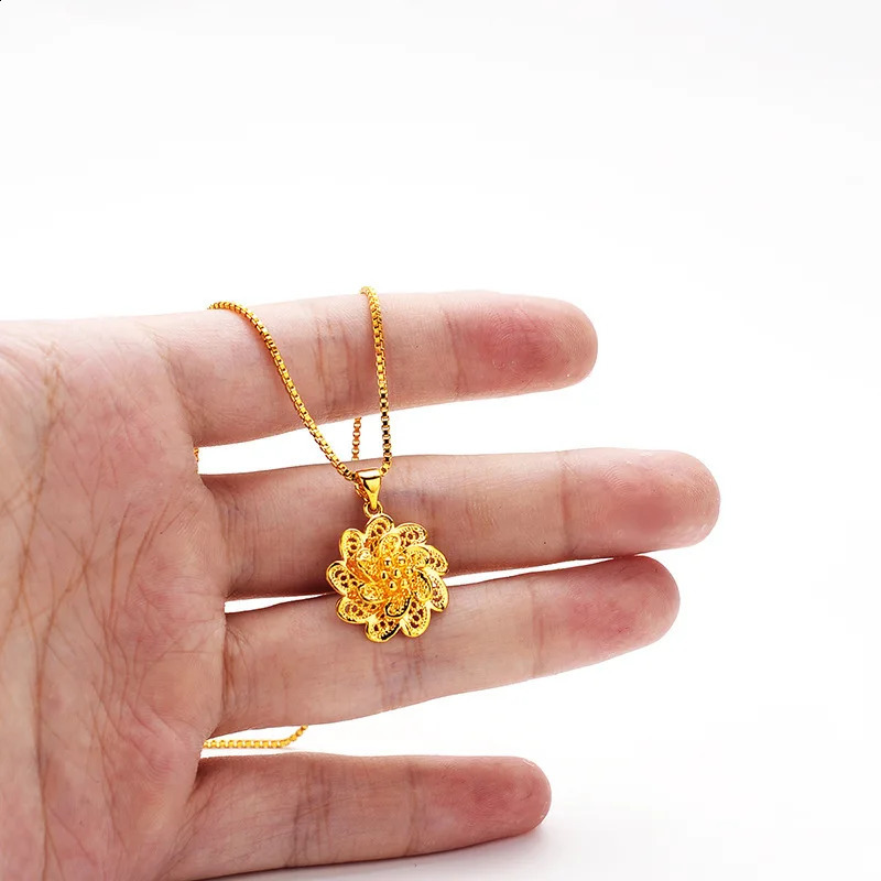 AU999 gold necklace womens flower pendant sweater chain 24K pure Japanese and Korean girlfriend fashion jewelry 240912