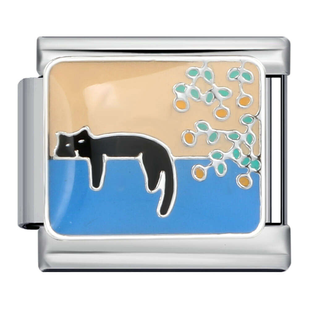 Pet Cat Dog Series Titanium Steel Welding Enamel Cartoon DIY Bead Bracelet Italian Charm Links Fit 9Mm Bracelet Jewelry DIY Making Gifts