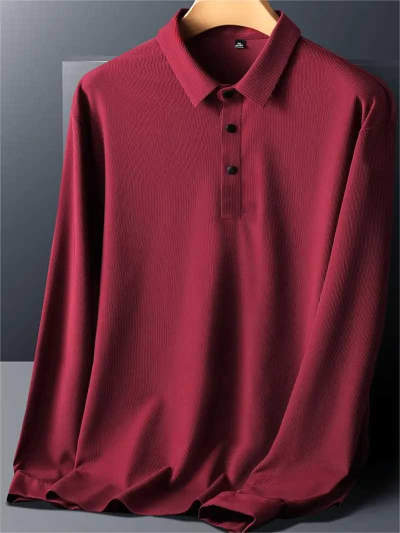 New large 8XL 7XL long sleeved polo shirt mens khaki red blue gray T-shirt breathable ice fast drying nylon polo mens golf T-shirt W240913