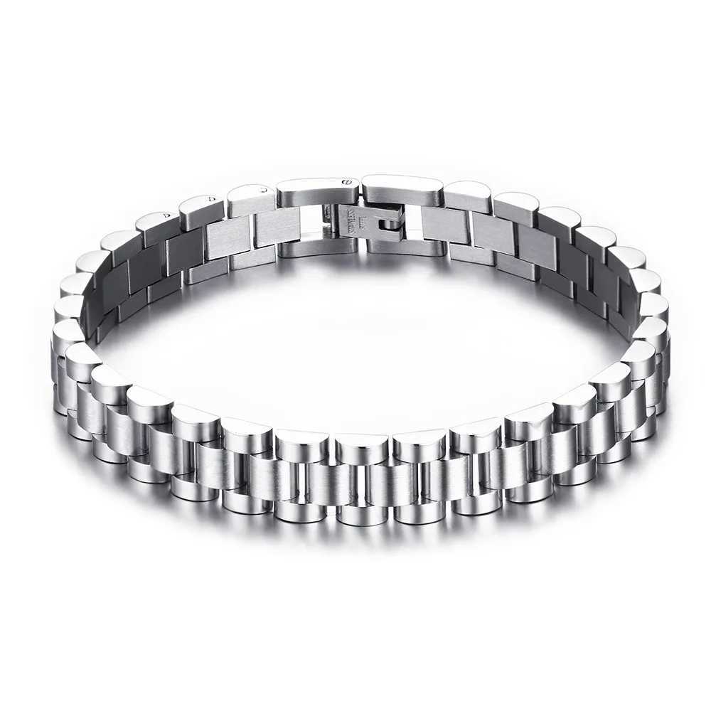 WatchBand Style Solid Stainless Steel Bracelet for Men Link Chain Brackelts Brazalet Male Jewelry ToneX240913