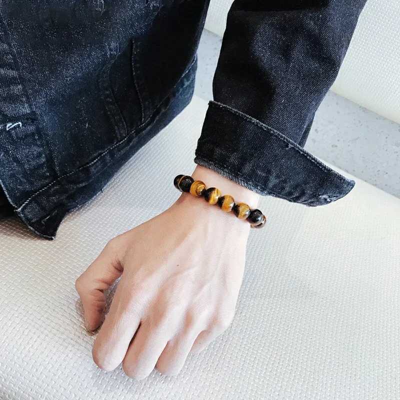 Fashionable Tiger Eye Bracelet for Men and Women Charm Natural Stone Jewelry Treatment Buddha Elastic Rope Couple Crystal Bead Bracelet W240913