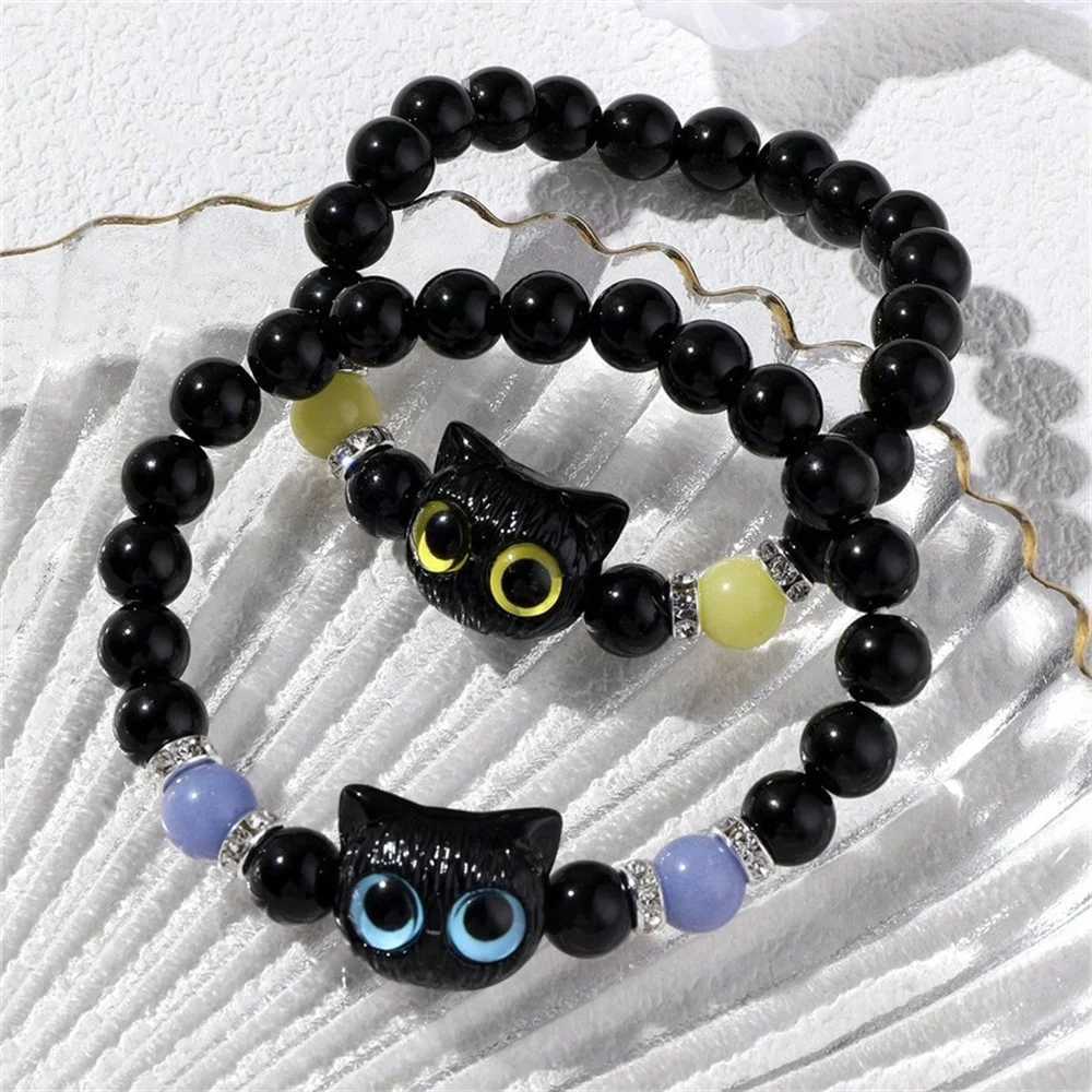 Cute Big eyed Cat Bracelet Night Light Bracelet Womens Pendant Beaded Bracelet Friendship Couple Bracelet Jewelry Gift W240913