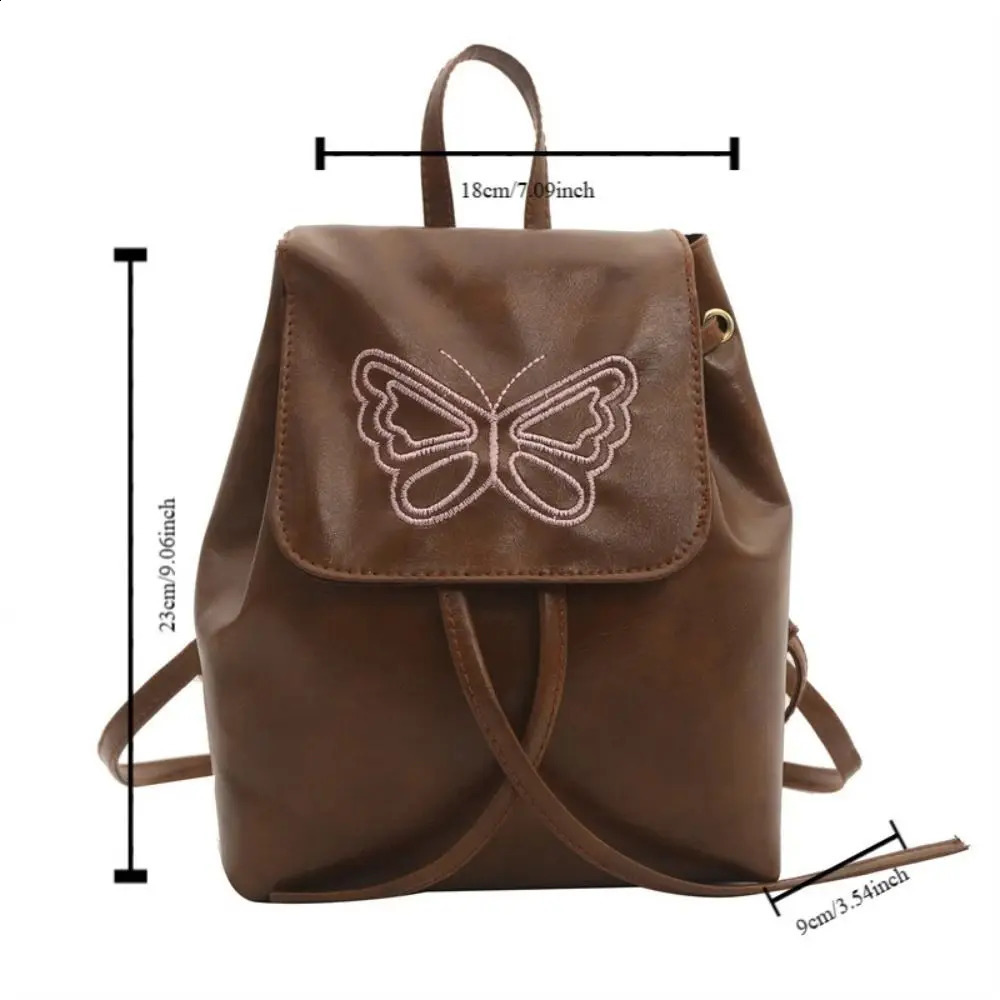 Large capacity Korean square backpack with butterfly pattern Pu leather backpack handbag solid color Y2k school backpack travel 240912