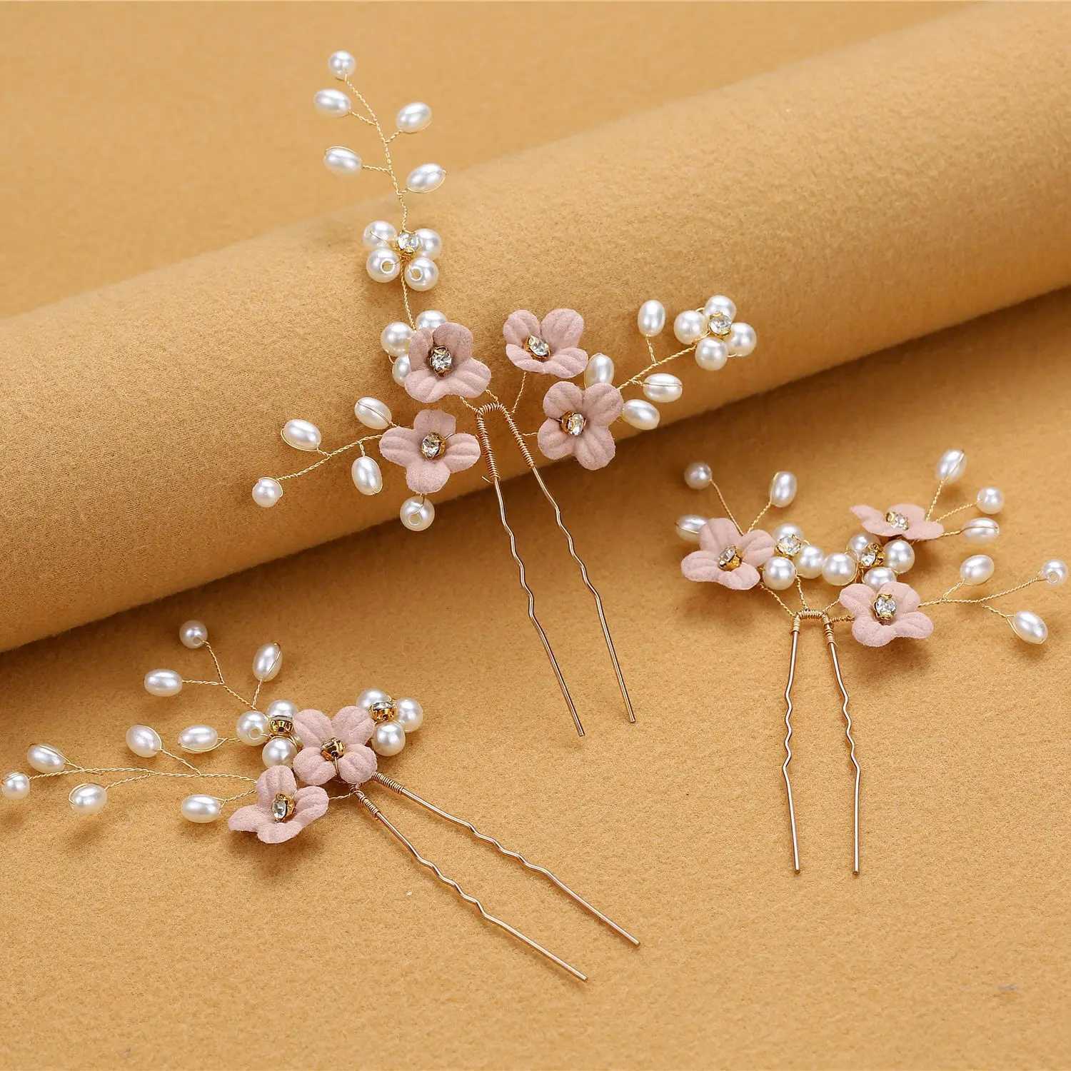 3pcs Blue Flower U Shaped Hair Pins Pearl Elegant Hair Clips Headwear for Wedding Bridal Hairclip Women Hair Jewelry AccessoriesX240913