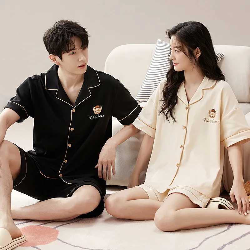 Couple Pajama Sets For Mens Pyjama Loungewear Short Sleeve Sleep Plus Size Pj Trousers Cotton Sleepwear Lover Women Pijamas Y240913
