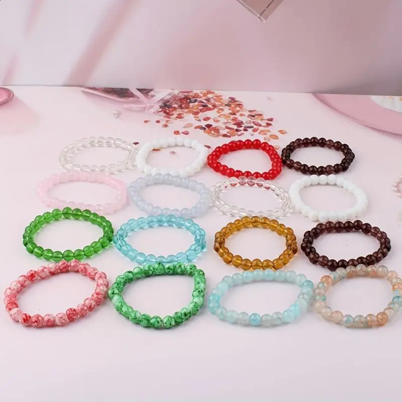 5piece set 6piece 10piece random color natural crystal bead bracelet mens and womens elastic 240906