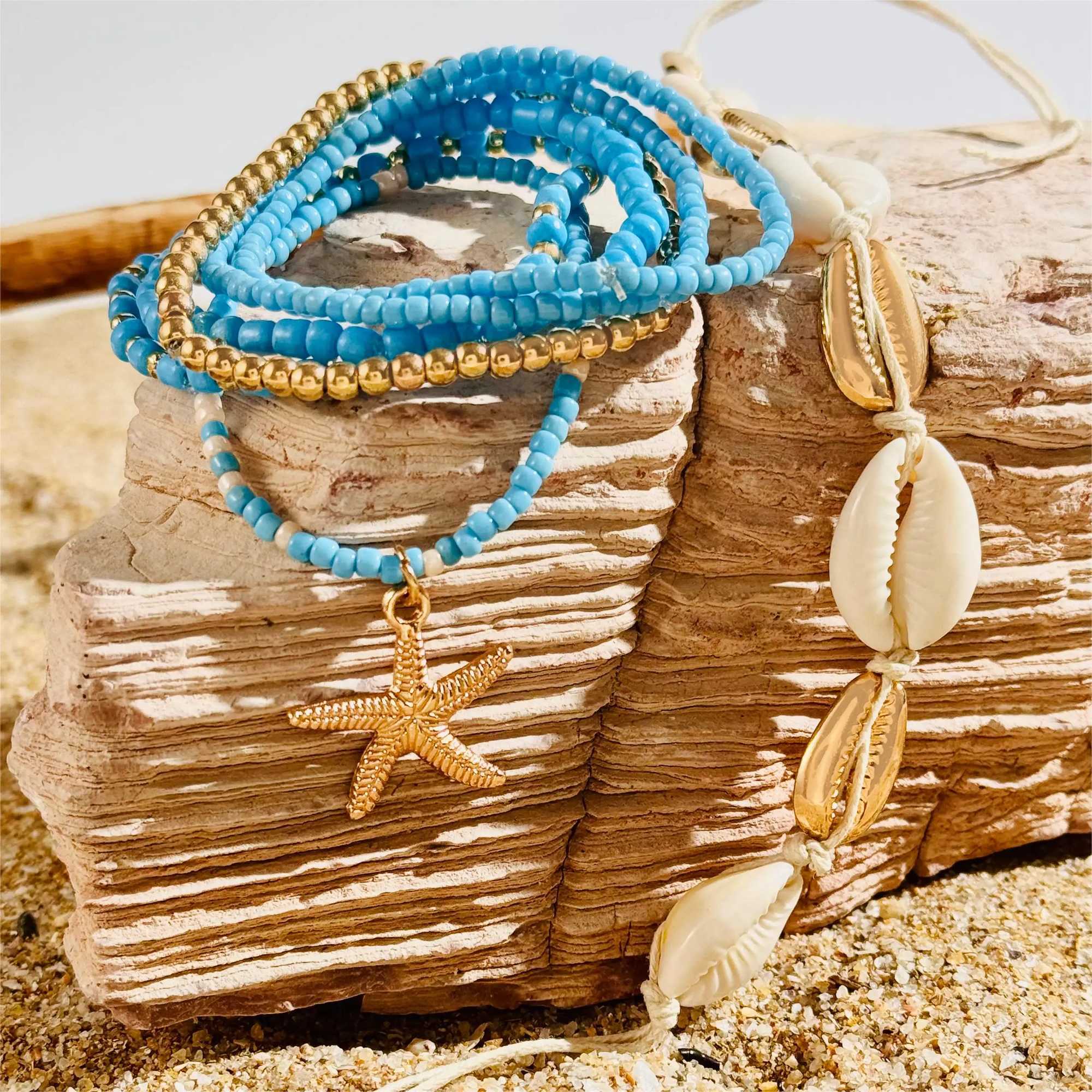Duo Kona Bohemian Shell Starfish Bracelet Set Womens Beach Meat Multi Layer Bracelet Jewelry Party 7 Pieces/Set 25134 W240913