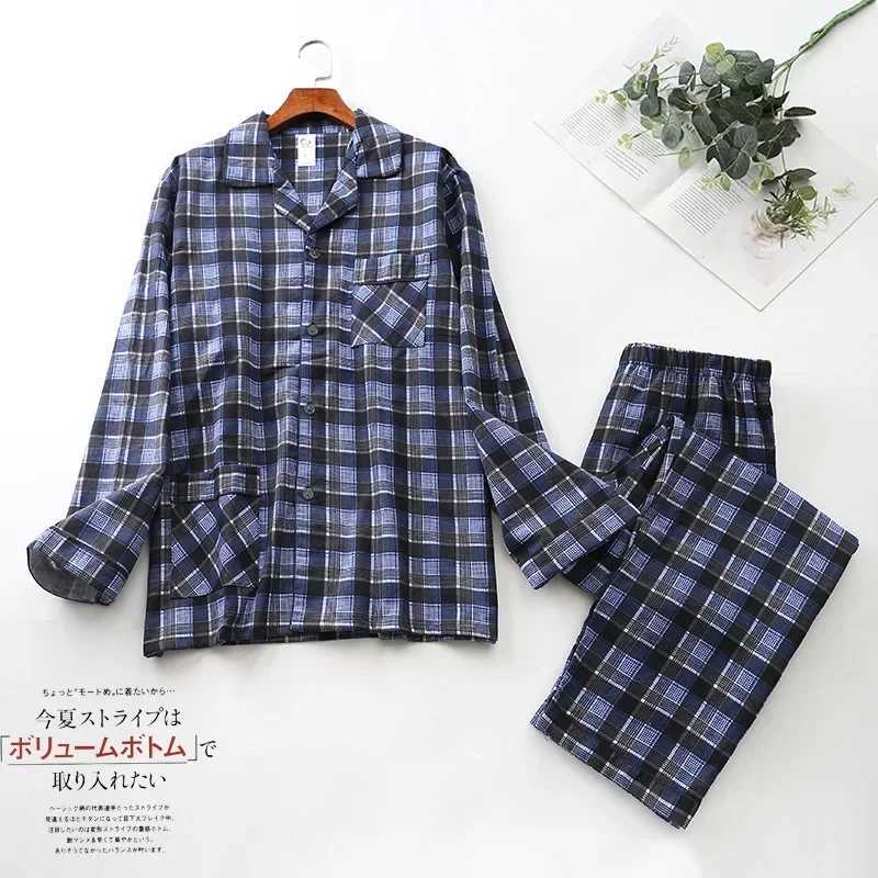 Pajama Men Clothing Sets for Spring Autumn and Winter Long-sleeved Trousers Suits Brushed Cloth Cotton Plaid Pajamas Men Suit Y240913