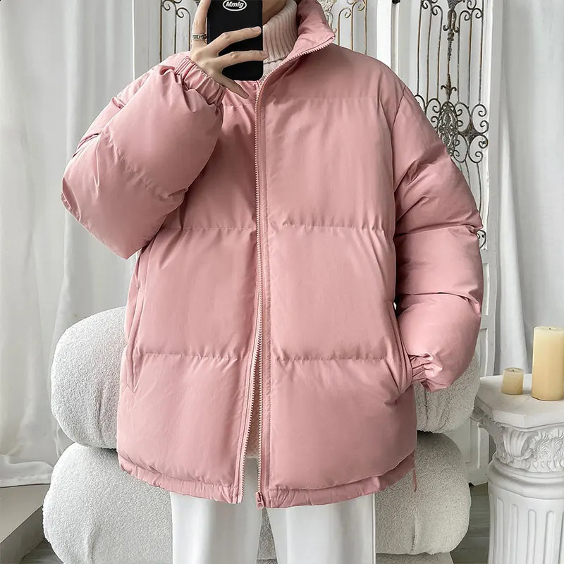 Simple n Mens Fashion Winter Thick Puffer Jacket Stand Collar Zipper Warm Parkas Outwear Harajuku Colorful Bubble Coats 240912