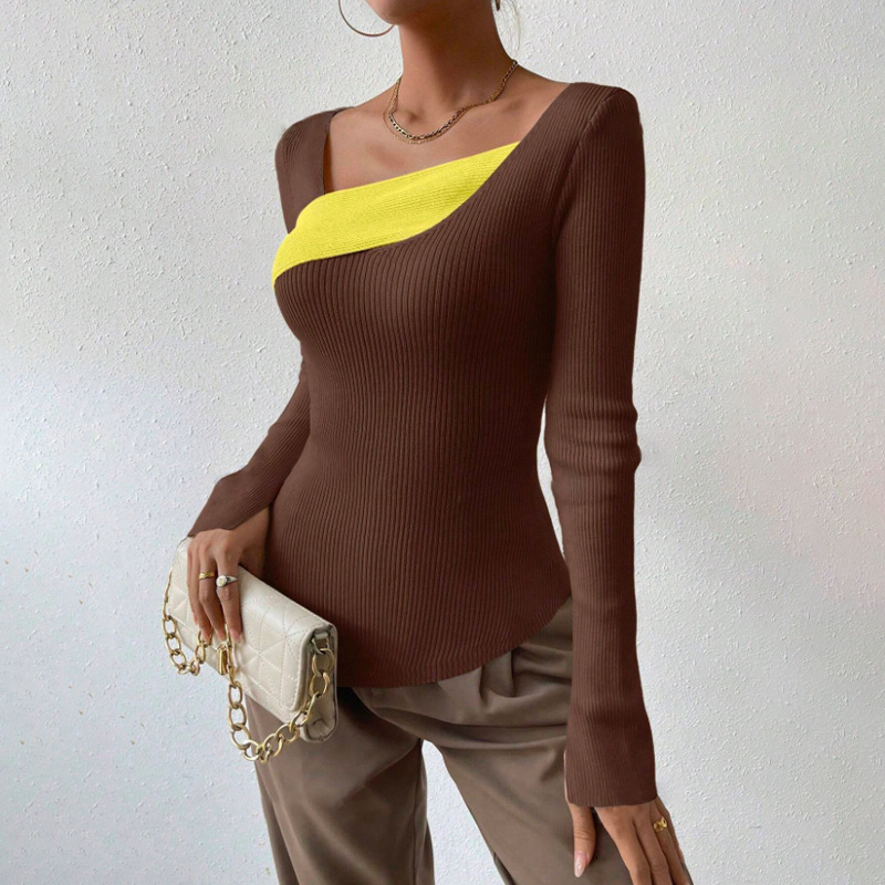 Autumn and Winter New Irregular Knitted Shirt with Women's Undercover Solid Color Slimming Top for Women
