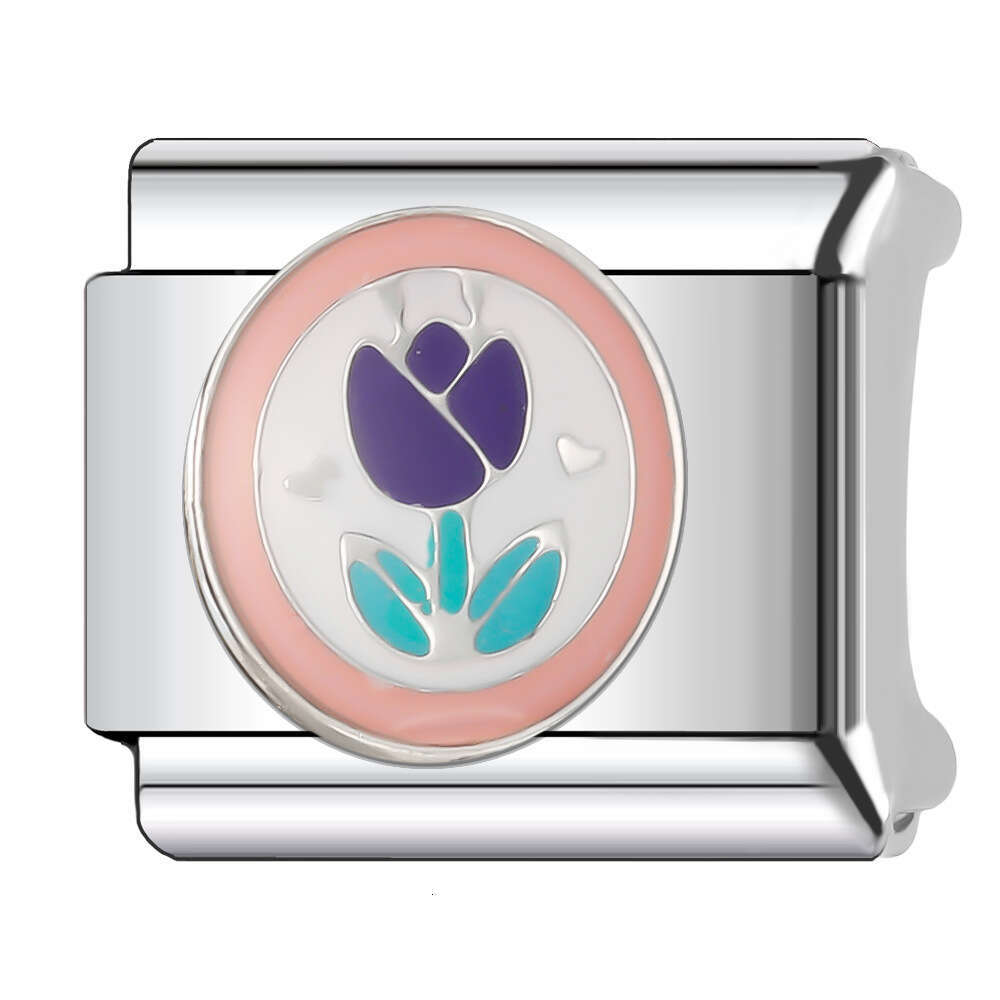 New Women's Gift Romantic Flower Bead Italian Charms Links Bangle Beads Fit 9mm Stainless Steel Bracelet Making DIY For Women Fashion Jewelry