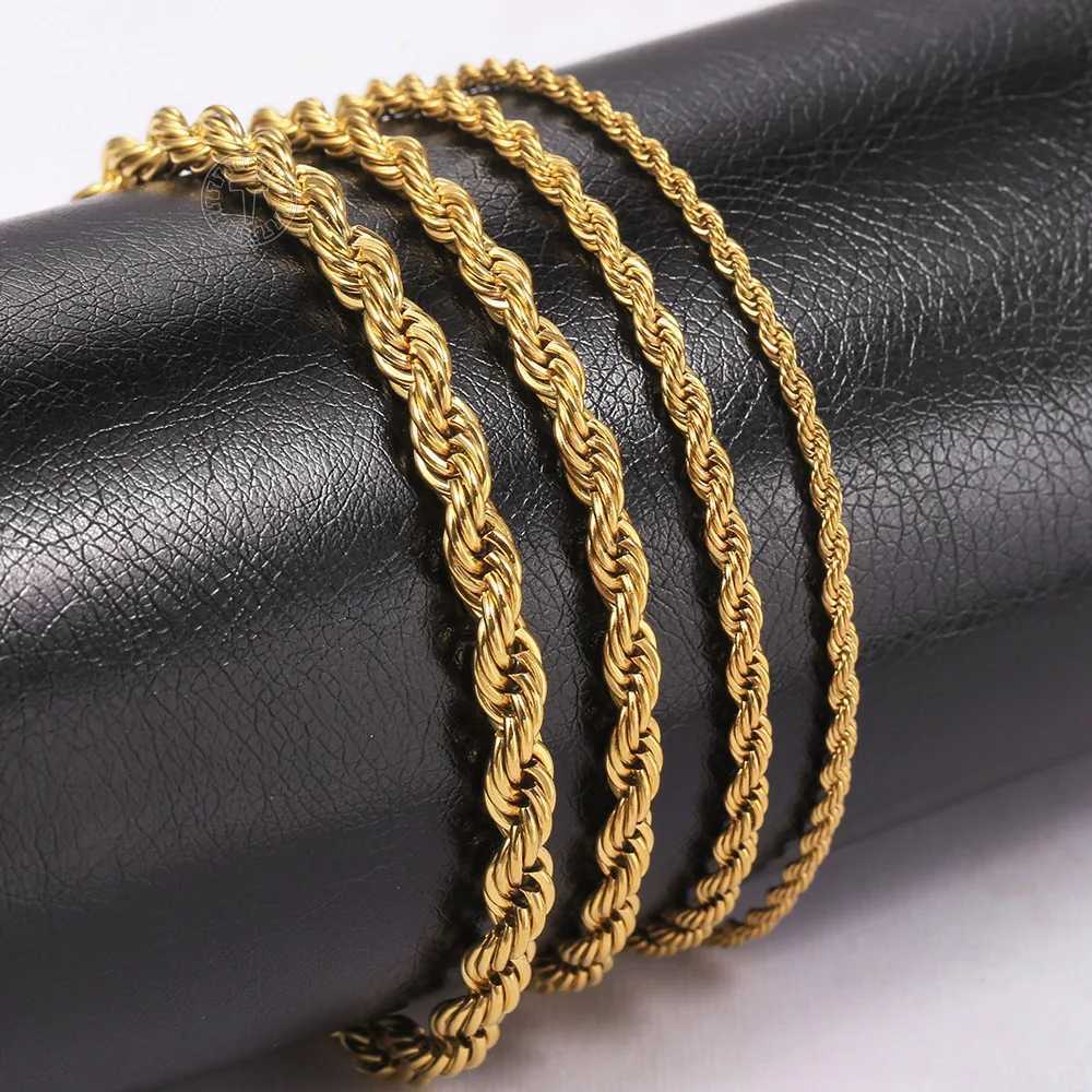 2-6mm Gold Silver Color Rope Chain Bracelets For Men Women Stainless Steel Twisted Rope Link Chain Anklet Adjustable DKB682X240913