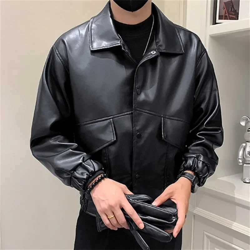 2024 Men Black Faux Leather Jacket Men Autumn Mens Hip Hop Jacket PU Leather Male Oversize Streetwear Korean Trend Jackets CoatsX240913
