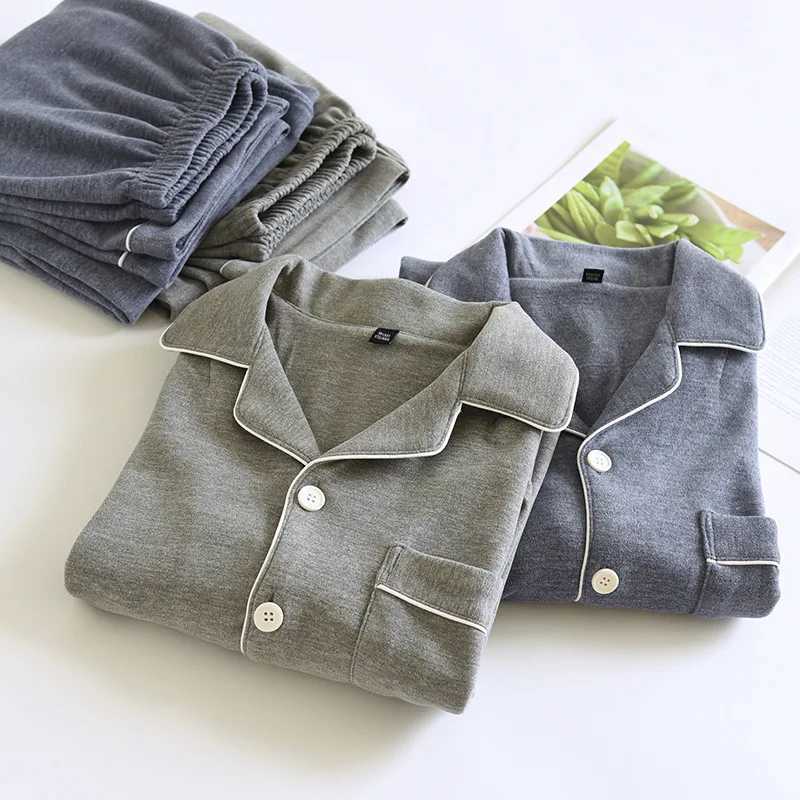 2024 Winter Men Pajamas Japanese style Sleepwear 2 Piece Set Nightwear Simple Solid color thick pajamas Suit Pijama Loungewear Y240913