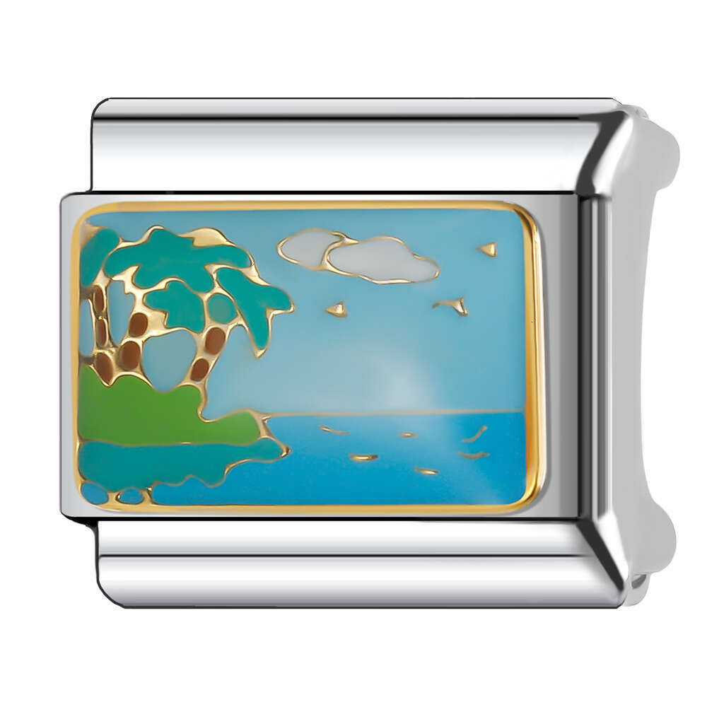 2024 Women's Gift Fit 9mm Stainless Steel Italian Charms Bracelet Links Beads DIY Elastic Hand Decoration Landscape Artistic Style Detachable Bra