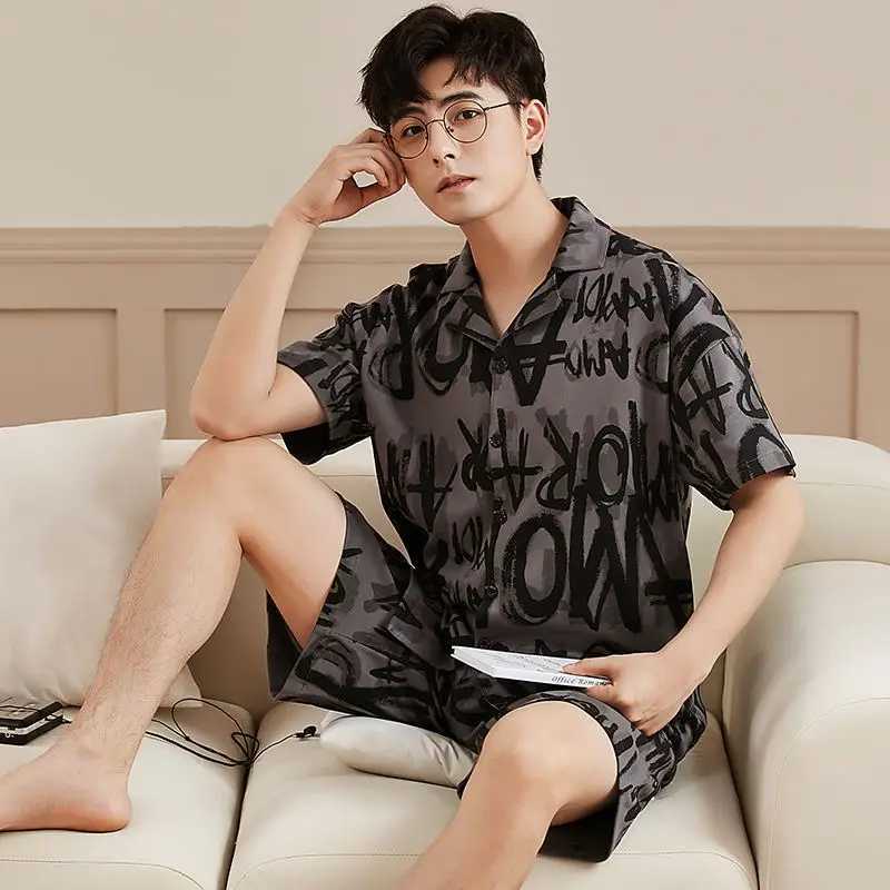 Men Cotton Nightwear Sleep Tops Short Sleeve Soft Loose Pajamas Loungewear Casual Homewear Summer Male Sleepwear New Y240913