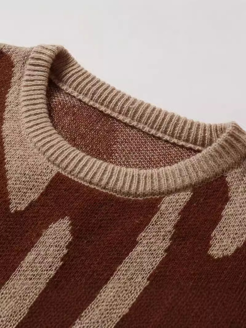 Men's Sweaters Winter Irregular Jacquard Pattern Pullover Sweater Casual Round Neck Contrast Color Knitted Men's Pullover