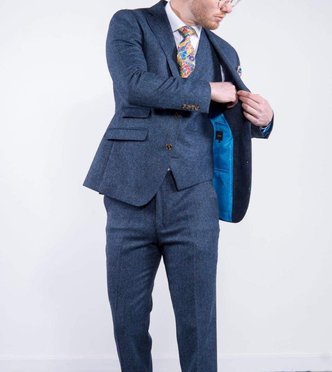 Handsome Wedding Men's Suit 3 Piece Set Notched Lapel Tailored Blazers Groom Jacket For Man Harringbone Custom Made Plus Size (Coat+Pants+Vest)