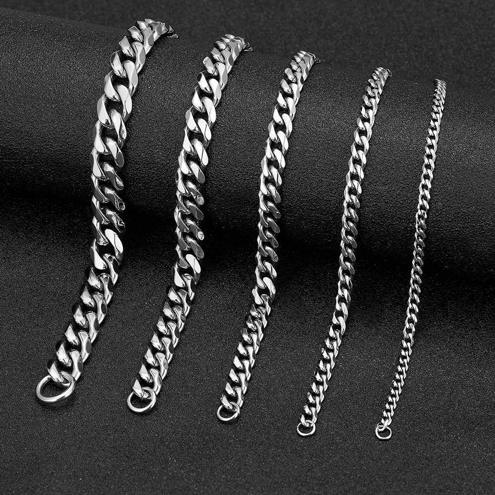 MKENDN 3-11mm Locomotive Men Punk Rock Stainless Steel Curb Cuban Link Chain Silver Color Bracelet For Women Biker JewelryX240913