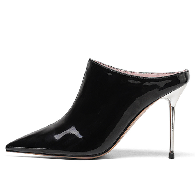 Women's Sier Slippers Sexy Mules For Women High Heels Sandals Pointed Toe Slides Party Shoes Female Black Large Size 45 2753 876