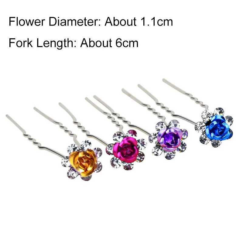 20Pcs Barrettes U-Shaped Rhinestone Rose Flower Hair Clips Bridal Wedding Hairpin Hair Clips Fashion Hair Stick HeaddressX240913