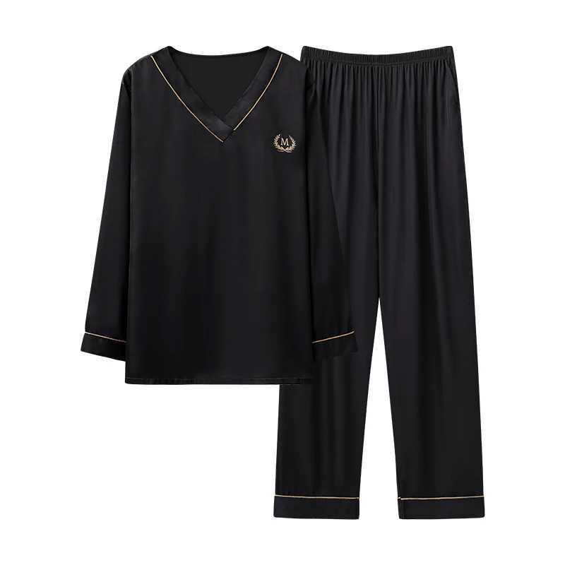 Men Pajamas Sets Silk Satin Pijamas Hombre V Collar Sleepwear Long Sleeve Spring Nightwear Male 2 Pieces Sets Homewear Y240913