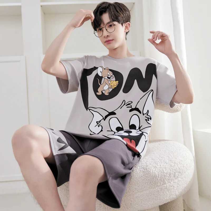New 2024 Men Pajamas Sets For Sleeping Student Cartoon Sleepwear Short Sleeves Homewear Quick Drying Boy Summer Loungewear Suits Y240913