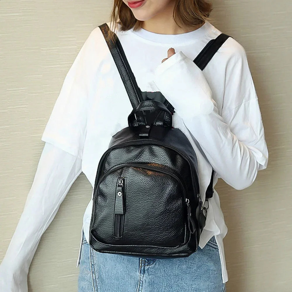 Womens backpack PU leather travel large capacity shoulder bag Korean style multifunctional small school 240912
