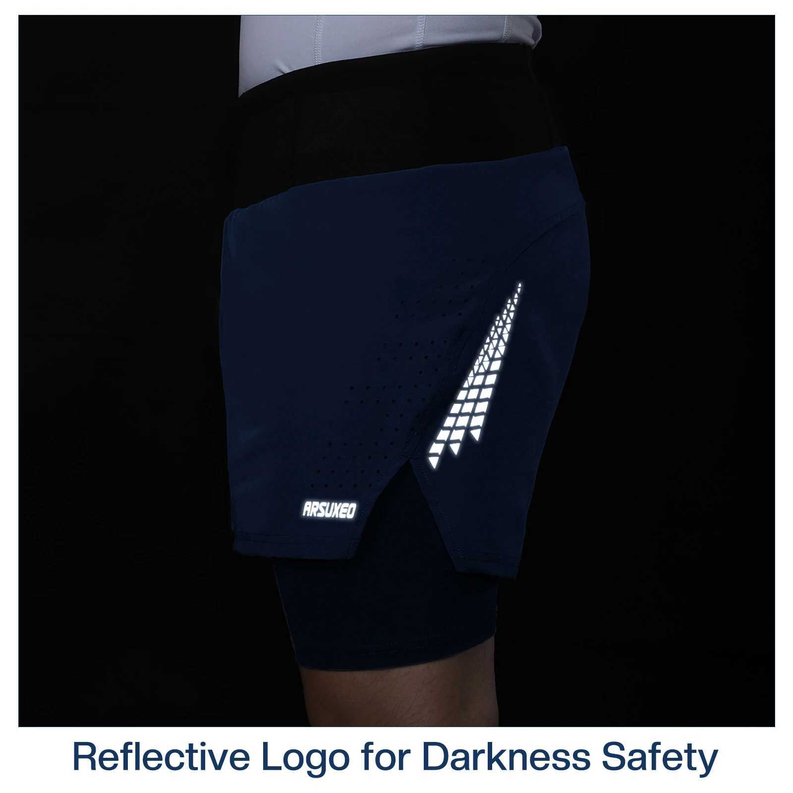 ARSUXEO Mens Trail Running Shorts Sportswear 2 in 1 Wrap-Around Pockets Gym Training Exercise Joging Athletic Shorts B233 M240912