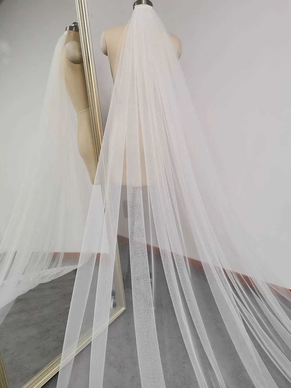 Cathedral Long Wedding Veil with Comb One Tier 3M New White Ivory Bridal Veils 1 Layer Welon for Bride Wedding AccessoriesX240913