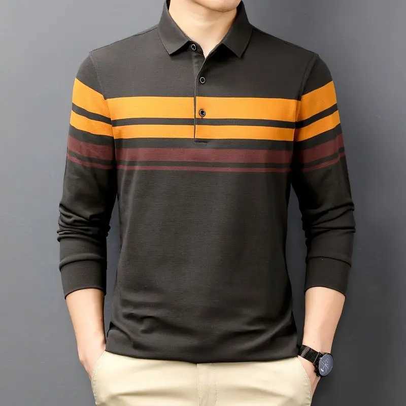 Fashionable Spring Mens Polo Neck Long Sleeve Comparison Button Polo Shirt Autumn Loose and Comfortable Casual Top W240913
