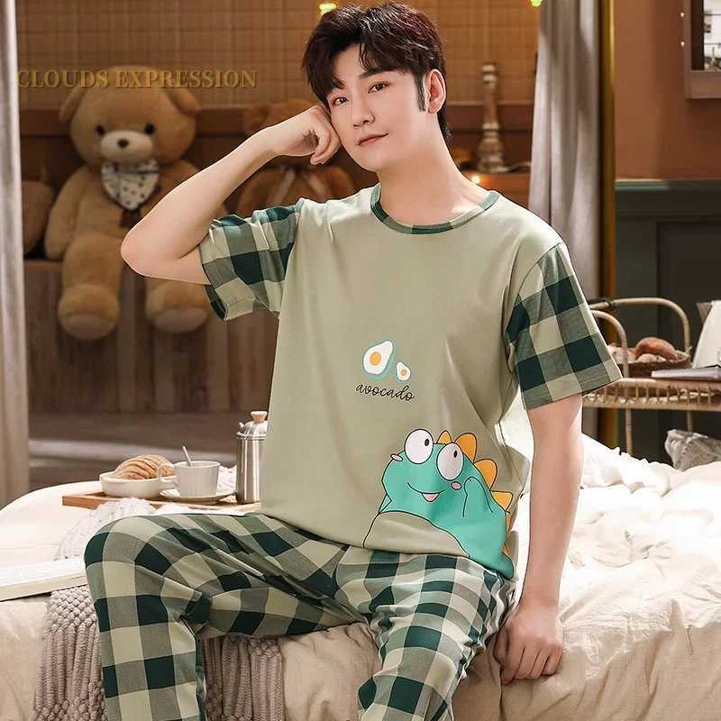 Summer Knitted Pj Short Sleeved Mens Pajamas Sets Male Pajama Set Letter Pajama For Men Sleepwear Suit Homewear Size XXXL1264 Y240913