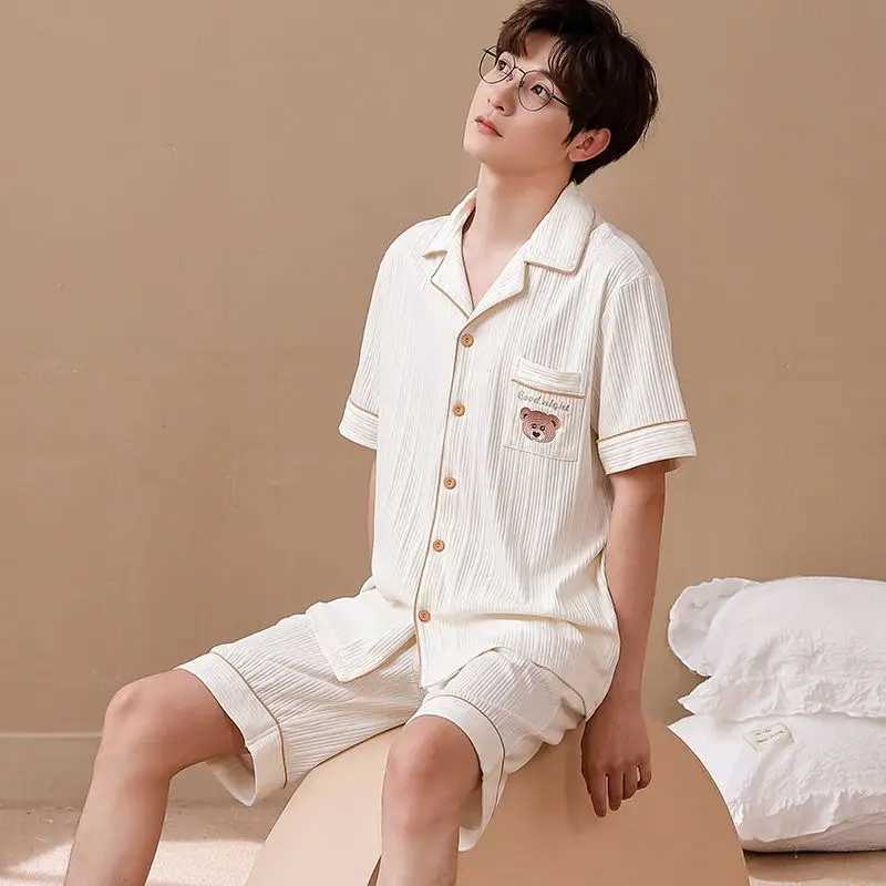 Men Cotton Nightwear Sleep Tops Short Sleeve Soft Loose Pajamas Loungewear Casual Homewear Summer Male Sleepwear New Y240913